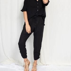 Natalie Busby Slim Slouch Pants Sz S Black Pull On Drawstring 100% Tencel Nice!
